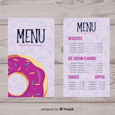 a menu with a donut on the front and a doughnut on the back