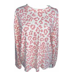 Grayson Threads Pink Leopard Print Top Is A Long-Sleeved Sweatshirt-Style Pajama Top Made Of A Polyester-Cotton Blend French Terry Fabric. The Top Has A Crew Neckline And Pullover Closure. It Is Available In Size L And Features A White And Pink Leopard Print. Casual Pink Long Sleeve Sleepwear, Trendy Pink Relaxed Fit Sleepwear, Pink Cotton Sleepwear For Fall, Feminine White Tops For Loungewear, Pink Long Sleeve Feminine Top, Feminine Pink Long Sleeve Top, Feminine Crew Neck Top For Loungewear, Pink Crew Neck Sleepwear, Pink Crew Neck Sleepwear For Summer