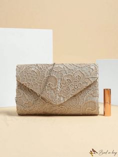 BirdinBag - Chic Floral Envelope Bag with Chain Strap - Fashion Statement Beige Envelope Clutch For Evening, Beige Envelope Clutch For Party, Beige Envelope Evening Bag For Formal Occasions, Beige Envelope Evening Bag, Elegant Beige Envelope Bag, Elegant Gold Envelope Bag, Elegant Envelope Bag With Chain Strap, Envelope Evening Bag With Chain Strap As Gift, Formal Envelope Bag With Chain Strap