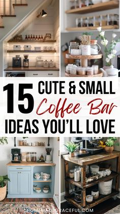 coffee bar ideas Tea Station Ideas Small Spaces, Counter Top Coffee Bar, Coffee Nooks, Kitchens Countertops, Coffee And Tea Bar, Bar Corner, Tea Station