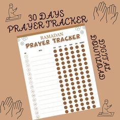 a prayer tracker with hands surrounding it and the text 30 days prayer tracker raman prayer tracker