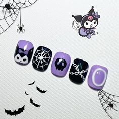 #nails #nailswag #nailstagram #nailsofinstagram #nailsart #nailsoftheday #nails2inspire #nailsalon #nailsonfleek #nailsdid #NailStyle #nailsdesign #nailsdone #nailsofig Rj Nails Bt21, Easy Kuromi Nails, Kuromi Nails For Kids, Kuromi Nails Short Simple, Kuromi Short Nails, Kuromi Halloween Nails, Kuromi Nails Simple, Kuromi Nails Short, Nail Kuromi