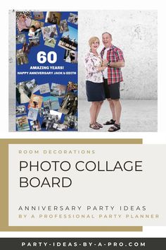 an anniversary party photo collage with the number 60 on it and two people standing next to each other