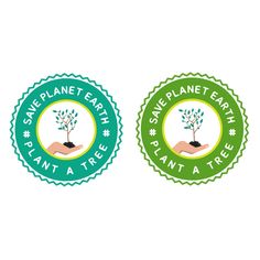 two stickers that say save planet earth and plant a tree