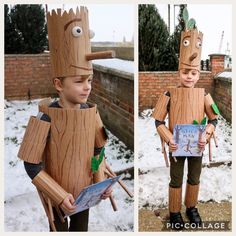 two pictures of a young boy dressed up as a groote