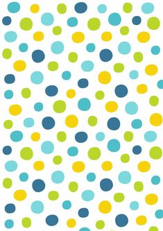 a white background with blue, yellow and green polka dots