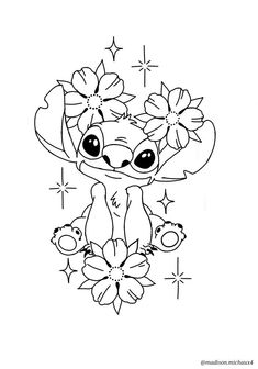 a cartoon character with flowers on her head