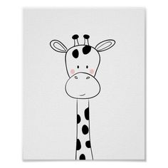 a cartoon giraffe with black spots on it's head and neck poster