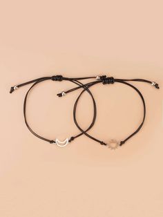 Sun & Moon Decor String Bracelet 2pcs Adjustable Everyday Bracelet With Moon Charm, Adjustable Moon Charm Bracelet For Everyday, Moon Decor, String Bracelet, Affordable Clothes, Trendy Fashion Women, Sun Moon, Infinity Bracelet, Online Womens Clothing