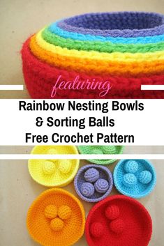 rainbow nesting bowls with free crochet pattern and instructions to make them in different colors