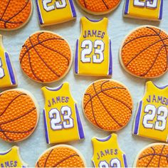 cookies decorated to look like basketball uniforms and jerseys