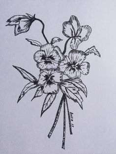 a black and white drawing of some flowers