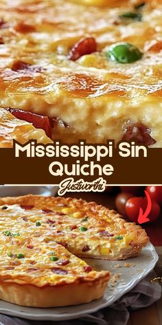 a close up of a pie on a plate with the words mississipi sin quiche