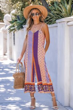 The Patchwork Boho Sleeveless Straight Leg Jumpsuit combines vibrant patterns with a relaxed fit, making it your go-to for eye-catching, carefree fashion. Perfect for channeling that free-spirited vibe. Product code: CAA13E4H016KT Features:  Woven V-neckline Sleeveless Straight Leg Pattern: Floral Wash Method: Hand Wash Material: 98%POLYESTER,2%SPANDEX. Casual Sleeveless Floral Print Jumpsuits And Rompers, Sleeveless Floral Print Jumpsuits And Rompers For Beach, Casual Printed Patterned Jumpsuits And Rompers, Sleeveless Multicolor Printed Jumpsuits And Rompers, Patterned Sleeveless Jumpsuits And Rompers For Spring, Casual Multicolor Sleeveless Jumpsuit, Summer Patterned Printed Jumpsuits And Rompers, Casual Multicolor Print Jumpsuits And Rompers For Vacation, Sleeveless Multicolor Jumpsuits And Rompers For Beach