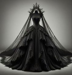 Victorian Wedding Dress Black, Black Dress Fantasy Gowns, Black Wedding Dresses Ball Gown, Vampire Queen Dress, Goth Ball Gown, Dark Fantasy Gown, Black Wedding Dresses Gothic, Dark Gown, Gothic Wedding Dress Black