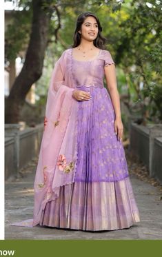 Organza Saree Frock Dresses, Lehangas With Old Pattu Saree, Indian Dress From Saree Ideas, Banaras Long Frocks For Women, New Long Frock Models Pattu, Old Saree To Lehenga, Saree To Frock Designs For Women, Pattu Frock Designs For Women, Sarees Into Long Frocks