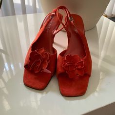 Nwot Orange Sandals With Flowers Orange Sandals, Shopping Link, Suede Sandals, Color Orange, Women's Shoes Sandals, Shoes Sandals, Size 7, Women Shoes, Sandals