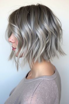 27 Grey Bob Hairstyles 2024 – Scan to Talk Long Bob Gray Hair, Short Bob Gray Hair, Gray Hair Dye Ideas, Ash Grey Balayage Short Hair, Ash Brown Bob Haircut, Trendy Grey Hair, Grey Hair With Lowlights, Grey Hair Blending Ideas, Bob Gray Hair