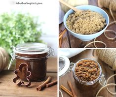 Brown Sugar Scrub Diy, Christmas Sugar Scrub, Gingerbread Sugar Scrub, Christmas Sugar Scrubs, Diy Beauty Products, Homemade Gift Idea, Diy Christmas Gifts For Friends, Diy Gingerbread