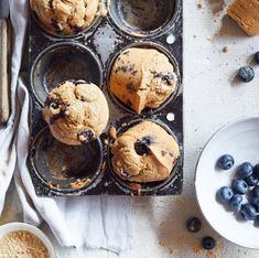 muffins with blueberries in a muffin tin