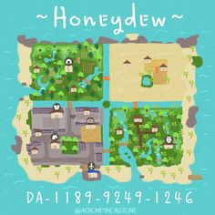 a poster with an image of a town on the map and words honeydew