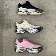 ADIDAS X RAF SIMONS Raf Simons Sneakers, Raf Simons Adidas, Adidas Ozweego, Dr Shoes, Velcro Shoes, Silver Sneakers, Metallic Sneakers, Nike Gold, Mini Donuts