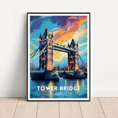 the tower bridge in london, england is featured on this poster