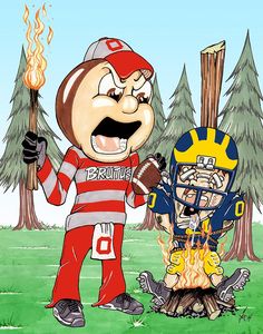 two cartoon characters standing in front of a campfire and holding baseball bats, one with an angry look on his face