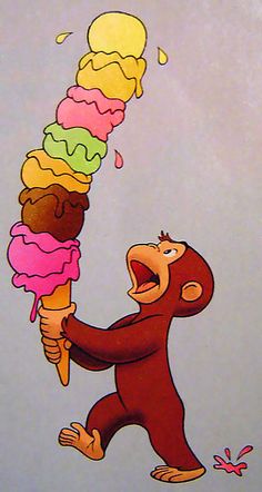 a monkey eating an ice cream sundae