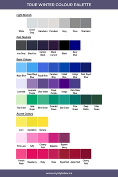 the color chart for true winter colours