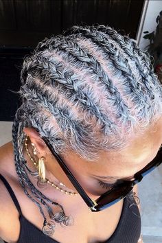 I did it!!! eeeekkk #braidstyles #braidseason #greyhair #naturalhair #cornrows Grey Cornrows, Salt And Pepper Braids Black Women, Graying Gracefully, Natural Cornrow Hairstyles, Grey Hair Braids, Baddie Vibes, Grey White Hair