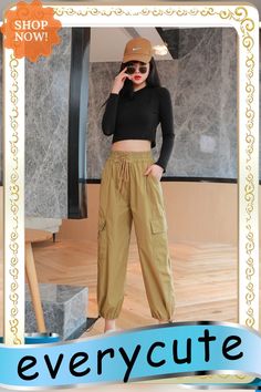 High Waist Elastic Harem Pants Student Casual Baggies Woman Pants Fall Fashion New Angle-length Cargo Trousers Bottom Trendy Khaki Ankle-length Cargo Pants, High Waist Khaki Harem Pants With Pockets, Khaki High-waist Harem Pants With Pockets, High-waist Khaki Harem Pants With Pockets, Beige Full-length Harem Pants With Pockets, Full Length Khaki Harem Pants With Pockets, Woman Pants, 2022 Fashion, Fall 2022