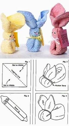 the instructions for how to make stuffed animals are shown in three different styles and sizes