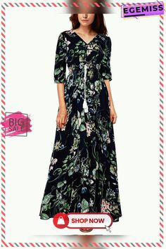 Vintage Patterned V-neck Dress V-neck Floral Dress For Day Out, Floral Print V-neck Maxi Dress, Flowy V-neck Maxi Dress For Spring, Casual Maxi Dress With Surplice Neckline For Fall, Chic Floral V-neck Flowy Dress, Chic Maxi Dress With Notched Neckline, Flowy V-neck Floral Dress For Fall, Spring Floral Print Maxi Length V-neck Dress, Fall V-neck Dress For Casual Occasions