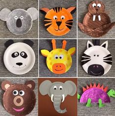 paper plates with different animal faces on them