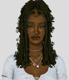 a woman with dreadlocks wearing a white shirt and silver necklace on her neck