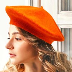 French Couture Beret Hat Orange Size : 10" Diameter Material : 100% Acrylic Nwt Classic Beret For Fall, One Size, Elegant Fall Beret, Fitted Cap Beret For Fall, Fitted Fall Beret Cap, Classic Fitted Beret For Spring, Classic Fitted Spring Beret, Elegant Flat Cap For Fall, Classic Cloche Cap, Winter Fitted Beret Cap