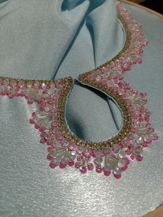 #fashion #beads #creative #crystals #embroiderywork #embroiderylove #neckdesignideas #embroidery #girlslove  #suit Neck Design With Beads, Zardozi Embroidery Neck Designs, Neck Beads Design, Hand Bead Embroidery Designs, Bead Work On Fabric, Beads Embroidery Designs, Embroidery Sparkle, Creative Crystals