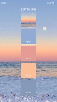 the color scheme for soft sunrise is shown in shades of blue, pink and orange