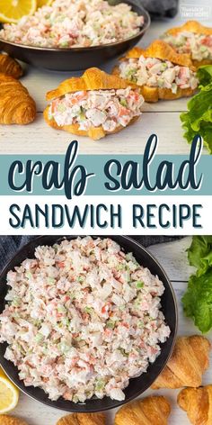 crab salad in a bowl with croissants on the side