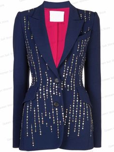 Luxury Navy Blue Women Suits Pant Set 2 Piece Beaded Blazer+Straight Trouser Formal Office Lady Luxury Black Double Breasted Tuxedo Suit, Luxury Tailored Denim Blazer, Luxury Denim Blue Denim Blazer, Embroidery Blazer, Beaded Blazer, Outfit Png, Formal Office, Suit Pant, Blazer Designs