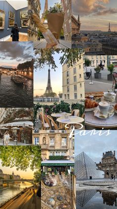 the collage shows many different scenes in paris