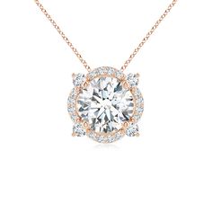 The dazzling quatrefoil frame around the central diamond, gives the appearance of a four-petaled flower. This unique and alluring 14k rose gold floating halo pendant is a stunning floral-inspired jewel. The Dazzling, Halo Pendant, 18k Rose Gold, White Diamond, Diamond Pendant, Round Diamond, Pendant Jewelry, Lab Grown Diamonds, Round Diamonds