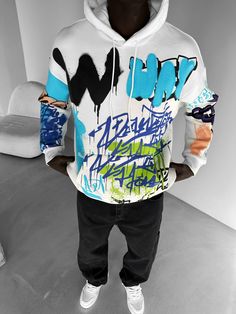 Weißer Oversize Graffiti Hoodie – Streetwear-Highlight! – Ablukaonline