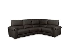 a black leather sectional sofa with two reclinings on the left and right sides