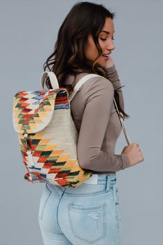 We have your new favorite backpack for the season ahead! This tan and multicolored Aztec inspired backpack is must have accessory for spring and summer. Cheap Bohemian Backpack With Adjustable Strap, Casual Multicolor Leather Backpack For School, Casual Multicolor Leather Backpack For Daily Use, Casual Multicolor Leather Backpack, Summer Backpack, Summer Backpacking, Women's Backpack, Womens Backpack, Must Haves