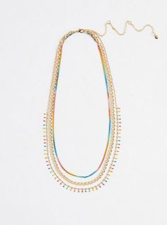 FIT Measures 19”, 20” and 21”. MATERIALS + CARE Base metal and beads. . Imported. . DETAILS Layered design. Rainbow details. The best plus size women's always proud rainbow layered chain necklace - gold tone necklaces in gold. Affordable Fun Rainbow Necklaces, Cheap Rainbow Beaded Chain, Cheap Rainbow Beaded Chain Necklace, Bohemian Rainbow Choker Necklace, Cheap Rainbow Necklace With Large Beads, Layered Chain Necklace, Layered Chain, Layered Chains, Layered Design