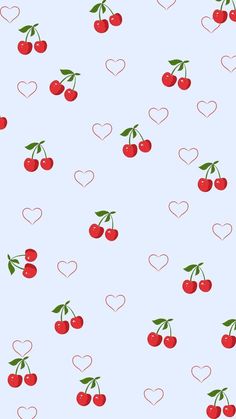 hearts and cherries on a blue background for valentine's day wallpapers