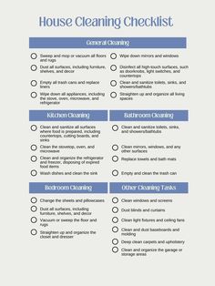 the house cleaning checklist is shown in blue