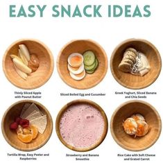 there are many different types of snacks in bowls